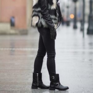 Anne Klein Akleyna Black Suede Leather Combat Moto Boots Women’s 6